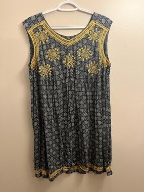Uncle Frank Navy Dress with Yellow Embroidery